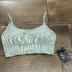 NWT Organic Gainz Strappy Sports Bra size M grey striped